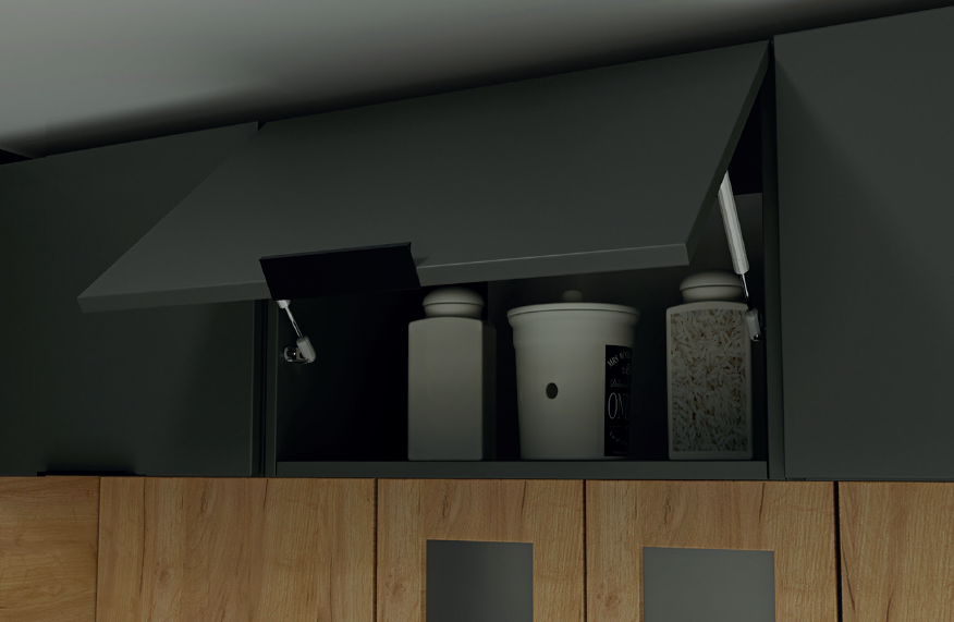 Detail výklopné horní skříňky kolekce KRAFTY